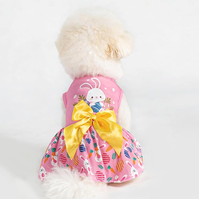 PUPTECK Print Dog Easter Dress Pet Costumes Apparel with Cute Bowtie Puppy Clothes Outfit, Rabbit, M