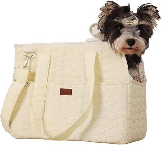Small Dog Bag Puppy Purse Carrier for Adult Cat Rabbits Bunny Carriers Large Cat,with Multiple Pockets,Breathable Mesh,Traveling Pets Tote Picnic Outdoor 15lb (Beige2, Large)