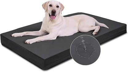 Vonabem Outdoor Dog Bed Waterproof Washable, XL Large Crate Bed 42 inch, Durable Leather Pet beds Foam Orthopedic, Anti-Slip Kennel Pad with Removable Cover Reversible, 41"x27" Black