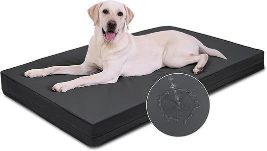 Vonabem Outdoor Dog Bed Waterproof Washable, XXL Large Crate Pad 48 Inch with Removable Cover, Leather Foam Pet Beds, Durable Anti-Slip Kennel Pad 47"x29" Black