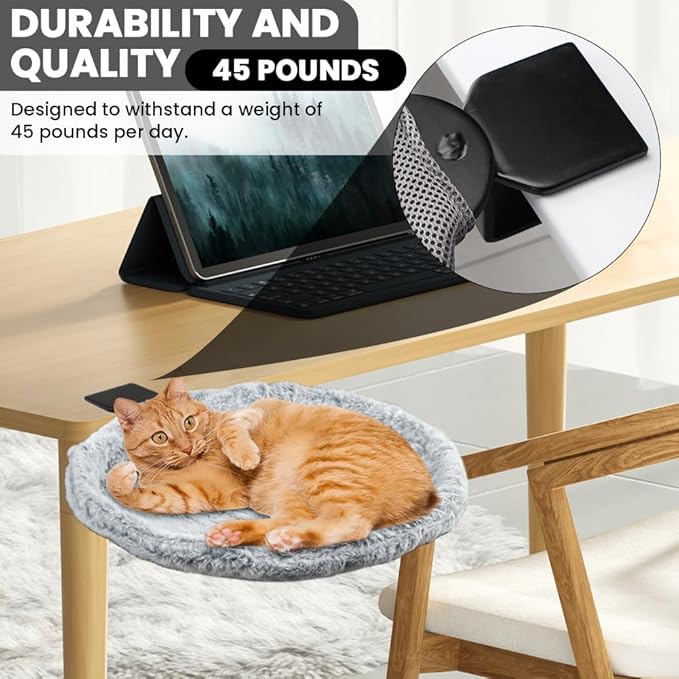 Cat Desk Bed with Replacement Cover, Cat Hammock Desks Cats Nest Furniture, Removable Washable Cats Sleeping Bed for Office Desks and Game Table, Supports Up to 45 lbs