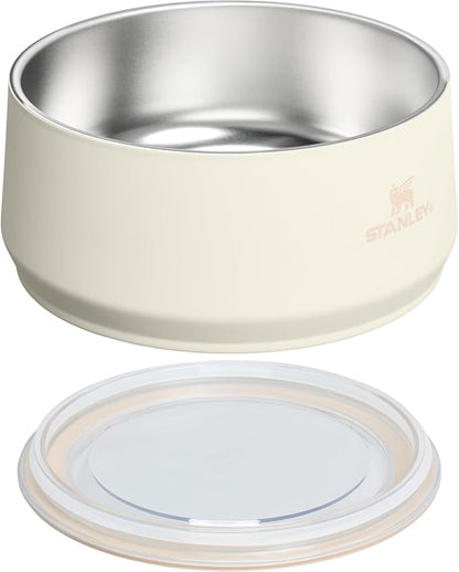 STANLEY Pet Bowl | 6-Cup (48 oz) Insulated Stainless Steel Dog & Cat Bowl | Splash-Resistant Lid | Dishwasher Safe | BPA-Free | Cream