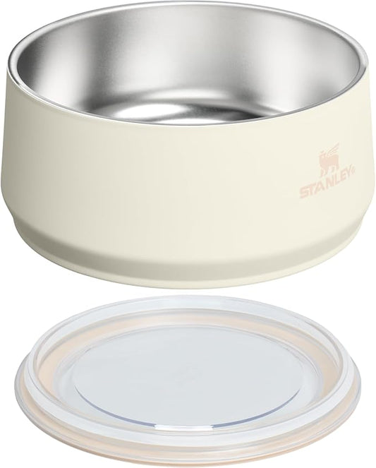 STANLEY Pet Bowl | 6-Cup (48 oz) Insulated Stainless Steel Dog & Cat Bowl | Splash-Resistant Lid | Dishwasher Safe | BPA-Free | Cream