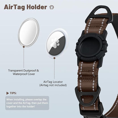 Taglory AirTag Dog Collar with Waterproof Holder for Medium Dogs, Brown, M | Reflective for Night Walks & Low-Light Safety, Track Your Pup Peace of Mind, Adjustable Soft Padded, No More Dangling Tags