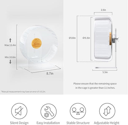 Niteangel Super-Silent Hamster Exercise Wheels - Quiet Spinner Hamster Running Wheels with Adjustable Stand for Hamsters Gerbils Mice Or Other Small Animals (M, Transparent)