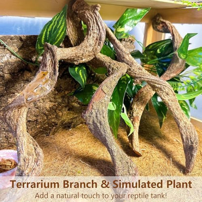 BNOSDM 4PCS Natural Reptile Climbing Branches Decor,0.8-1.2" Thick Snake Climbing Forest Wood with Plant Leaf Decor,Lizard Forest Branch,Geckos Tank Tree Trunk Accessories for Bearded Dragons