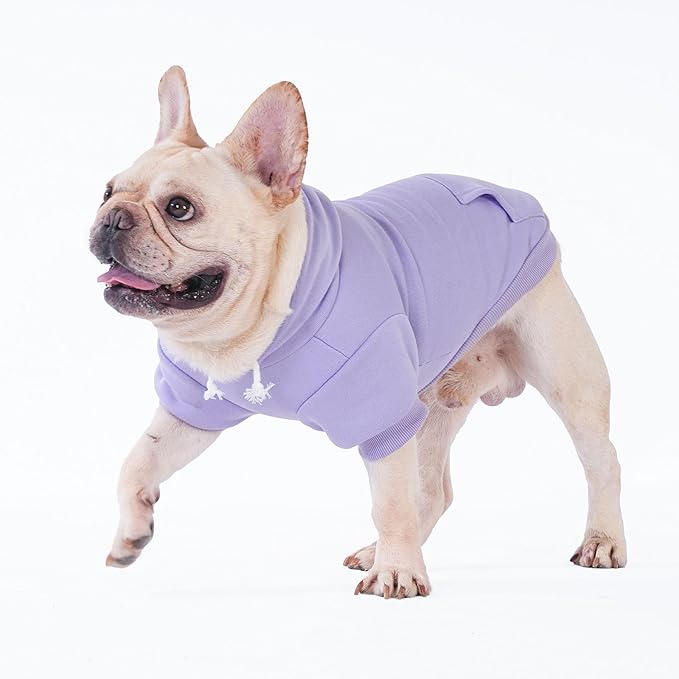 KOOLTAIL Dog Hoodie for Small Medium Dogs Cats, Soft&Warm Pet Sweater with Leash Hole and Pocket Boy Girl, Puppy Fall Winter Jacket Clothes, French Pitbull Cold Weather Coat Sweatshirt, Lavender XS