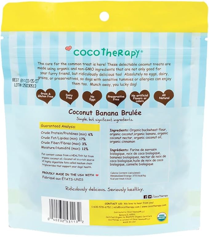 Cocotherapy Pure Hearts Coconut Cookies – Banana Brulee, (1 Pouch), 5 Oz.