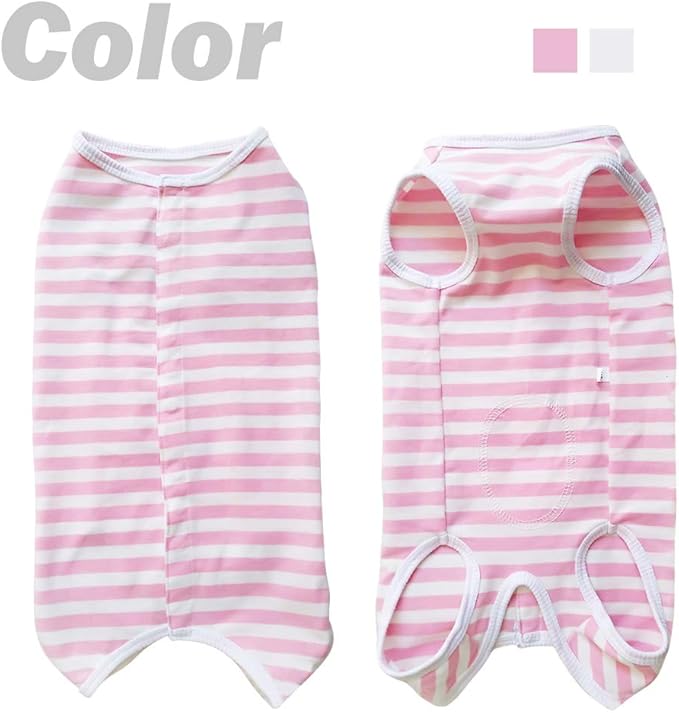 Dog Recovery Suit Post Surgery Shirt for Puppy, Wound Protective Clothes for Animals(Pink White Stripe-XL)