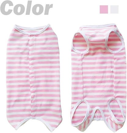 Dog Recovery Suit Post Surgery Shirt for Puppy, Wound Protective Clothes for Animals(Pink White Stripe-XL)
