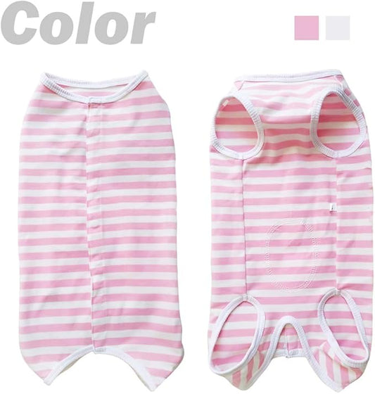 Dog Recovery Suit Post Surgery Shirt for Puppy, Wound Protective Clothes for Animals(Pink White Stripe-XL)