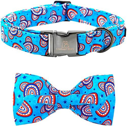 Lionheart glory American Flag Dog Collar, 4 of July Dog Bow Collar Heavy Duty Adjustable Patriotic Dog Collar with Bowtie for Small Dogs Pet Gift