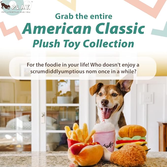 P.L.A.Y. Cute Plush Dog Toys - Fast Food Themed Durable Squeaker Chew Toy, Great for Puppies & Small, Medium, Large Dogs - Machine Washable, Recycled Materials (American Classic Milkshake, X-Small)