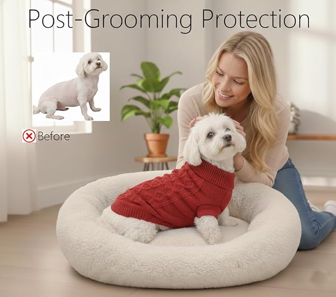 Small Medium Dog Sweater, Soft Breathable Knit Pet Clothes for Spring Transition, Lightweight Red Puppy Outfit for Pomeranian, Yorkie, Pug (Red, L)