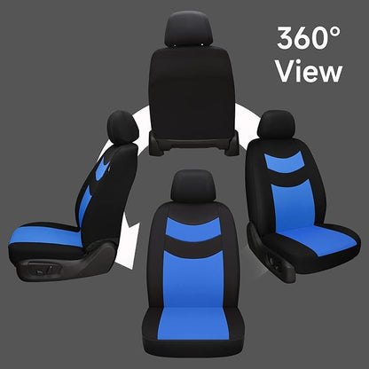 Universal Car Seat Covers for Front Seats, Cloth Front Car Seat Cover, Easy to Install, Breathable and Washable Universal Interior Covers for Auto, SUV, Sedan, Van, Airbag Compatible, Black & Blue