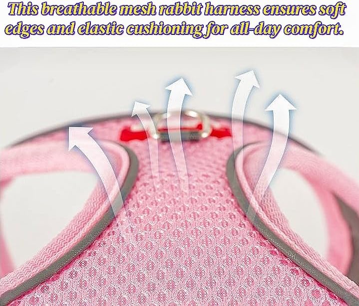 2 Pack Adjustable Bunny Rabbit Harness and Leash Set Breathable Mesh Vest Harness for Rabbits Kitten Ferret Puppy Small Pets Walking Supplies-Grey&Pink,L
