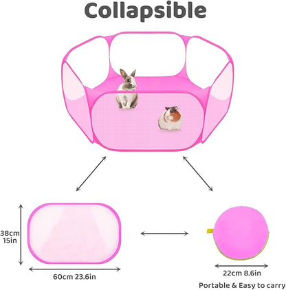 Amakunft Small Animal Playpen, Pop-Up Portable Play Yard for Guinea Pigs, Rabbits, Hamsters, Hedgehogs, Foldable Exercise Fence with Breathable Mesh for Indoor Outdoor Use