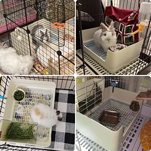 Fhiny Large Rabbit Litter Box for Cage, Plastic Guinea Pig Litter Pan with 6 PCS Disposable Pee Pads Potty Trainer Corner Toilet Box for Bunny Guinea Pigs Ferrets Chinchillas Small Animals (Pink)