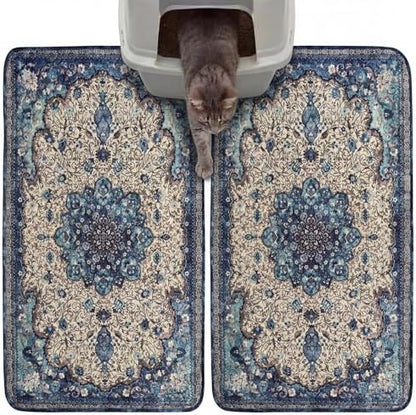 Hompet Cat Litter Mat 2 Pack, 18x28 Machine Washable Trapping Mats for Cats, Super Absorbent & Urine-Proof Cat Litter Box Mat for Floor, Waterproof & Non Slip Kitty Litter Rug