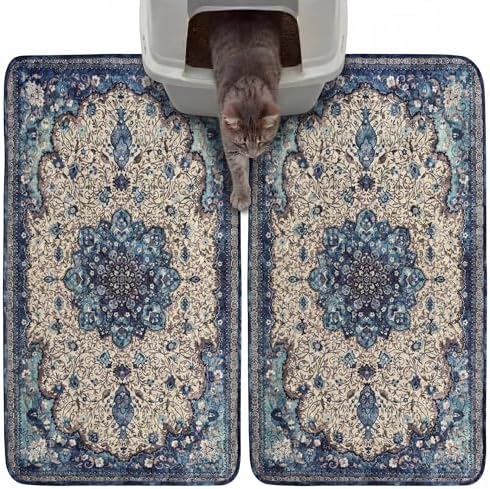 Hompet Cat Litter Mat 2 Pack, 18x28 Machine Washable Trapping Mats for Cats, Super Absorbent & Urine-Proof Cat Litter Box Mat for Floor, Waterproof & Non Slip Kitty Litter Rug