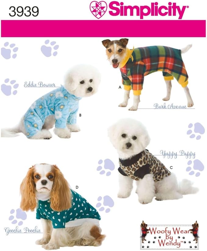 Simplicity Pajama and Coat Dog Clothing Sewing Pattern, Pet Sizes S-L