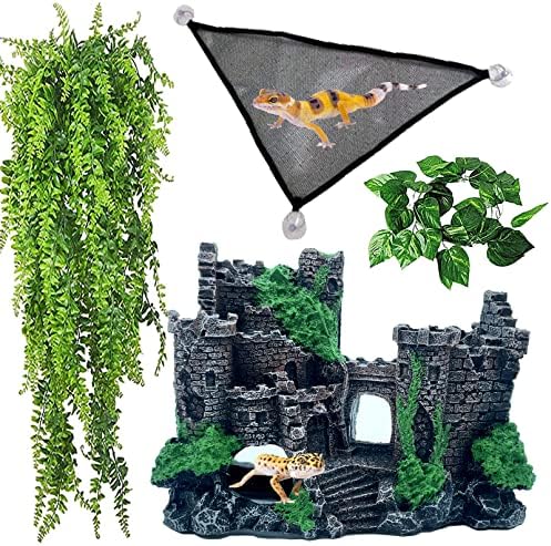 kathson Bearded Dragon Tank Castle Decorations,Reptile Hammock Reptiles Habitat Resin Hideouts Cave Decor Terrarium Accessories for Lizard Snake Chameleon Gecko Hermit Crabs (4 Pcs)