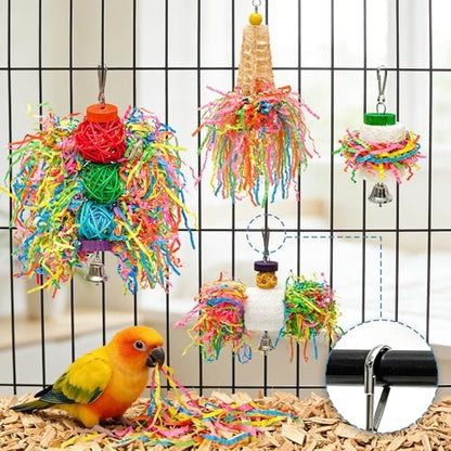 4PCS Bird Parrot Foraging Toys Parakeet Chewing Hanging Toy Shredded Paper Cage Accessories for Small Parrots Parakeets Conures Cockatiels Love Birds Cage Toy (4Pack)