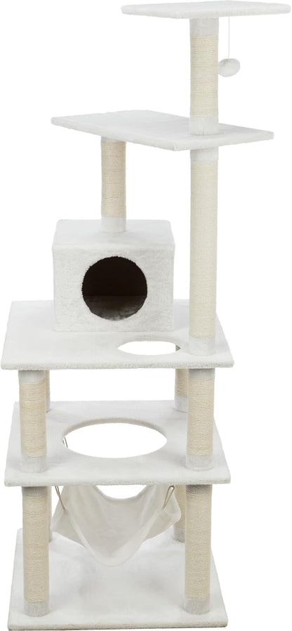 TRIXIE Abby 63.5" Cat Tower, 4-Level Sisal & Plush Cat Tree, Cat Scratcher, Condo, Hammock, Platforms Dangling Cat Toy