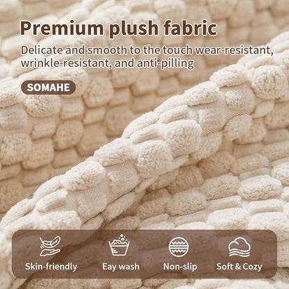 Plush Cat Kneading Bed Mat, Premium Plush Fabric Bed with Non-Slip Bottom, 3cm Thick All-Season Cushion for Cats Who Knead, Machine Washable Anti-Static Pet Bed, 23x15 Inch, Milk