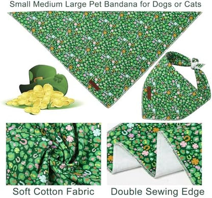 St. Patrick's Dog Bandanas, UP URARA PUP Shamrock Triangle Bid Clover Scarf for Medium Large Girl Boy Dogs, Spring Cotton Puppy Kerchief, Green Dog Bandana,L
