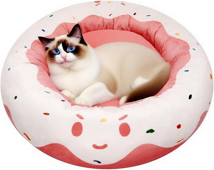 Cute Cat Beds for Indoor Cats, Small Dog Beds, Soft Washable Pet Beds for Kitten and Puppy, Funny Dount Cat Cave, 17 Inches