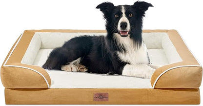 Comfort Expression Orthopedic Dog Bed for Large Dogs 36x27 Inch, Waterproof Supportive Egg Crate Foam Large Pet Bed with Removable Bolsters, Dog Couch with Washable Cover & Non-Slip Bottom, Caramel