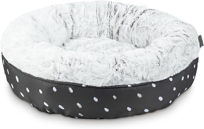Fringe Studio Mudcloth Dabs Charcoal Small Circle Pet Bed 18"- Poly Filled with Faux Fur Interior - Machine Washable (200029)