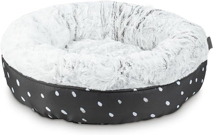 Fringe Studio Mudcloth Dabs Charcoal Small Circle Pet Bed 18"- Poly Filled with Faux Fur Interior - Machine Washable (200029)