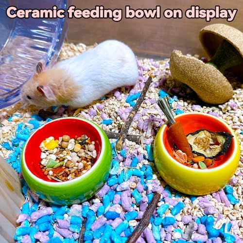 Hamiledyi Hamster Bowl 2 Pack Ceramic Gerbil Food Dish Feeding Bowls for Dwarf Syrian Hamsters Mice Rat Sugar Glider