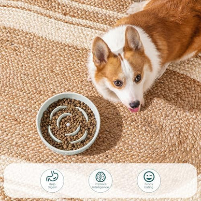 vancasso Slow Feeder Dog Bowl, 1.5 Cup Ceramic Puzzle Dish for Medium Breed