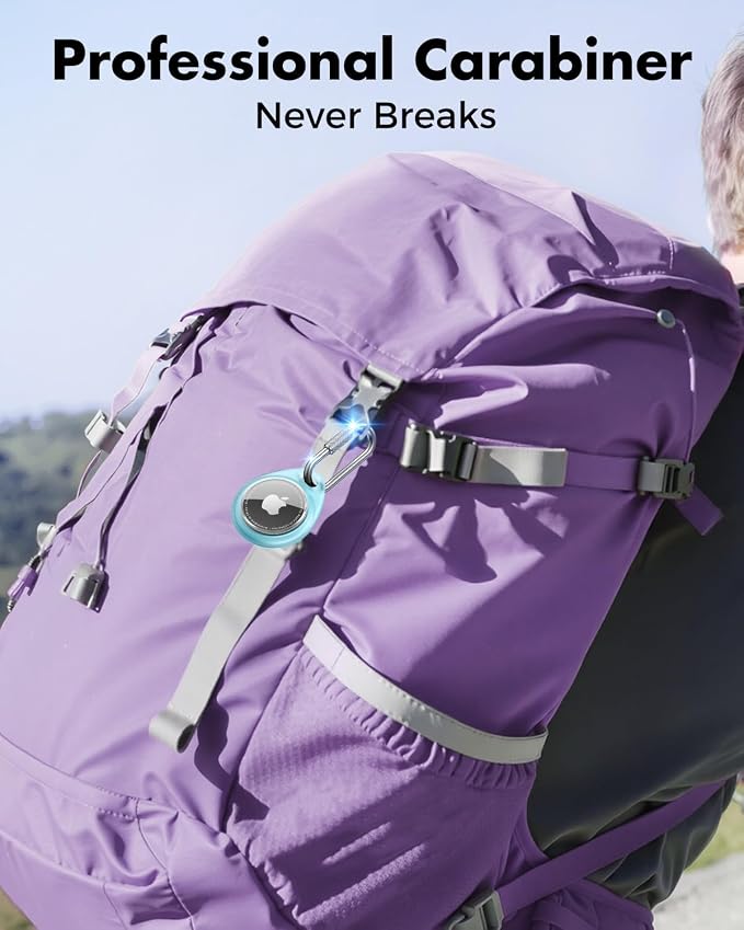UNBREAKcable for AirTag Holder Case with Professional Carabiner, 4 Pack | Waterproof, Shockproof, Hold Securely, Easy to Install, Protective AirTag Keychain for Pets, Keys, Luggage-4 Trans Colors