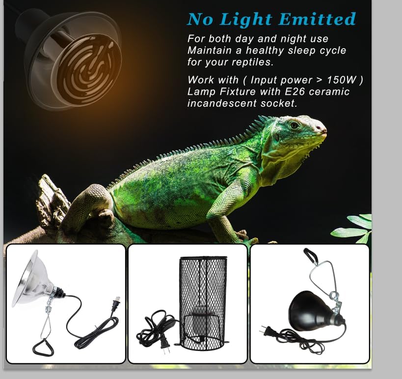 DOMICA Reptile Heat Bulb 50 Watt 2PC, Ceramic Heat Emitter Heat Up Fast, E26 No Light Night Use Heating Bulbs for Beared Dragon, Turtle, Lizard, Snake, Pet Brooder Coop Chicken (50W-Small Tank)