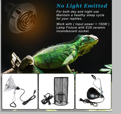 DOMICA Reptile Heat Bulb 50 Watt 2PC, Ceramic Heat Emitter Heat Up Fast, E26 No Light Night Use Heating Bulbs for Beared Dragon, Turtle, Lizard, Snake, Pet Brooder Coop Chicken (50W-Small Tank)