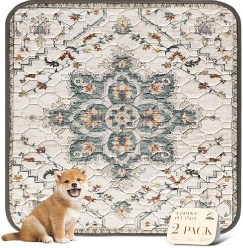 nunubaby Washable Pee Pads for Dogs, Stylish, Non-Slip and Leak-Proof Pee Pads. Reusable Potty Pads for Dogs for Crates and Floors.(Beige/Floral, 36" x36")