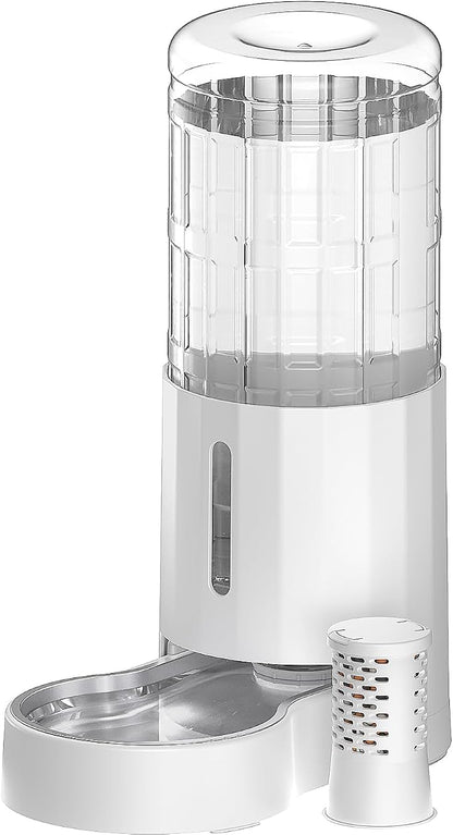 CZPET 2.5 Gallon Dog Water Bowl Dispenser with Filter (9.5L,White) | With Stainless Steel Bowl Gravity Waterer, Large Capacity and Drinking Area Noise-Free for Pets