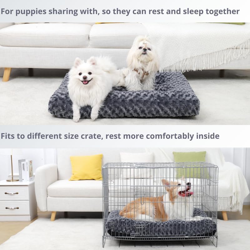 Washable Dog Bed Deluxe Plush Dog Crate Beds, Fulffy Comfy Kennel Pad Anti-Slip Pet Sleeping Mat (35.0" L x 23.0" W x 3.5" Th)