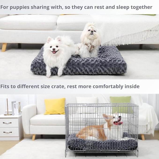 Washable Dog Bed Deluxe Plush Dog Crate Beds, Fulffy Comfy Kennel Pad Anti-Slip Pet Sleeping Mat (35.0" L x 23.0" W x 3.5" Th)
