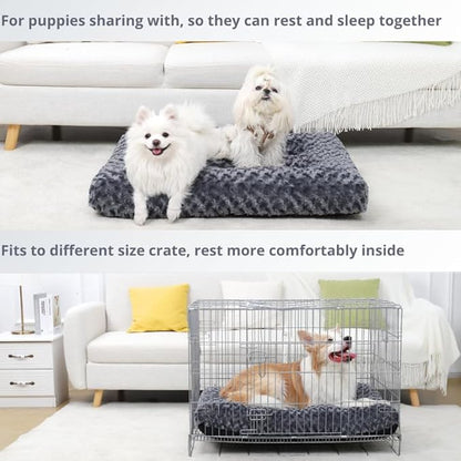 Washable Dog Bed Deluxe Plush Dog Crate Beds, Fulffy Comfy Kennel Pad Anti-Slip Pet Sleeping Mat (35.0" L x 23.0" W x 3.5" Th)