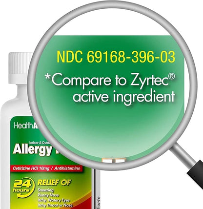 HealthA2Z® Allergy Relief, Cetirizine 10mg, Dye Free, All Day Allergy Relief, Indoor & Outdoor, Relief from Itchy Throat, Sneezing, Runny Noses, 300 Count (Pack of 1),