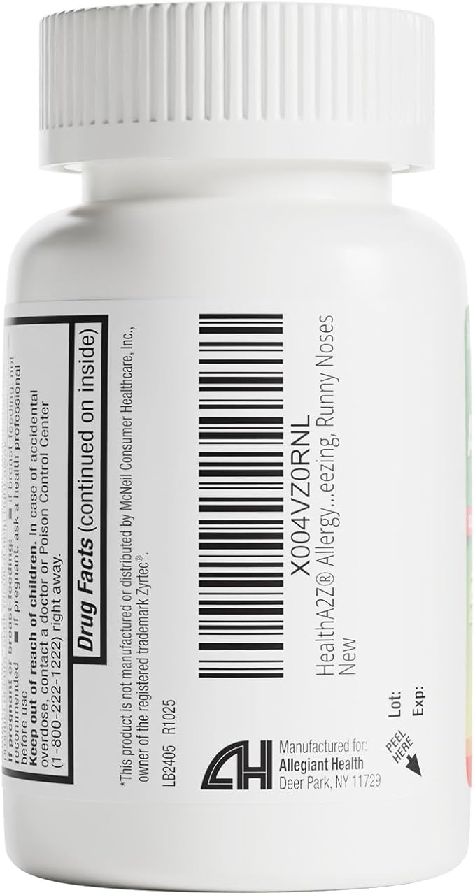 HealthA2Z® Allergy Relief, Cetirizine 10mg, Dye-Free Formula, 24-Hour Antihistamine, Indoor & Outdoor Allergy Relief, 500 Tablets