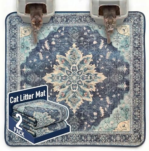 Hompet Cat Litter Mat 2 Pack, 72x72 Large Machine Washable Trapping Mats for Cats, Super Absorbent & Urine-Proof Cat Litter Box Mat for Floor, Waterproof & Non Slip Kitty Litter Rug