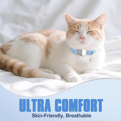 AirTag Cat Collar, Elastic Tracker Collar with Airtag Holder and Bell | Compatible with Apple Air Tag, Lightweight & Scratch Resistant, Adjustable Stepless GPS Pet Collar for Cats Kittens, Blue