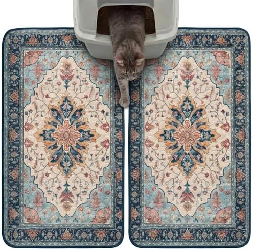 Hompet Cat Litter Mat 2 Pack, 18x28 Machine Washable Trapping Mats for Cats, Super Absorbent & Urine-Proof Cat Litter Box Mat for Floor, Waterproof & Non Slip Kitty Litter Rug