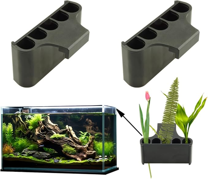 Aquarium Plant Holder,Fish Tank Plant Holder,Aquarium lid Clips,Aquarium Plant Pot,Hydroponic Fish Tank Planter, Aquatic Plant Cup for Aquascape Decorations (Black, 2PCS Rimless)
